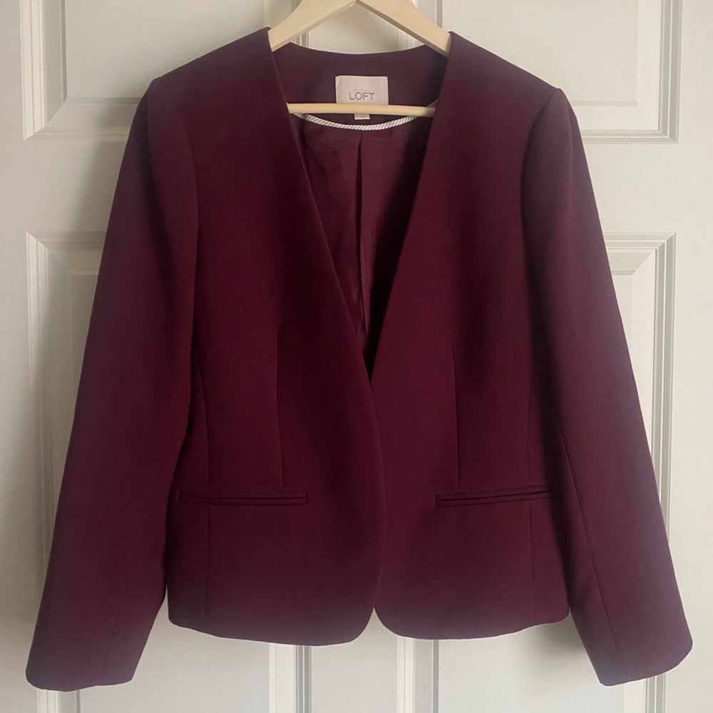 LOFT Ann Taylor Burgundy Open Front Blazer Women’s Size 14 Classic Casual Office
